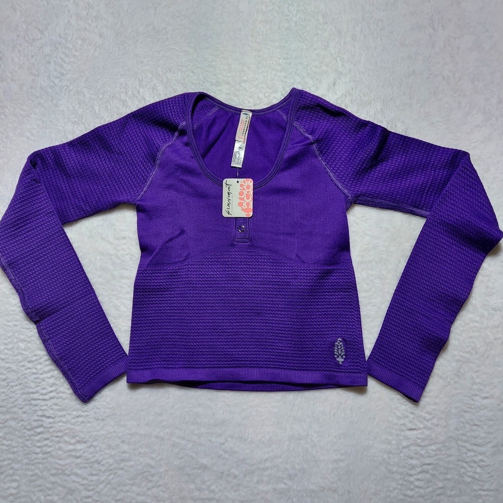 Free People Bail Out Long Sleeve Layer Womens XS/S Purple New Seamless Cutout